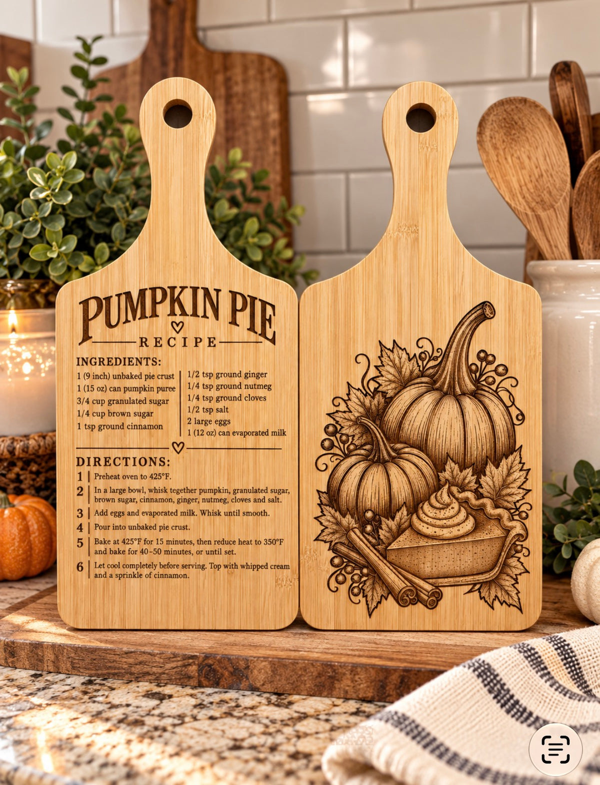Pumkin Pie Dual sided Cutting board