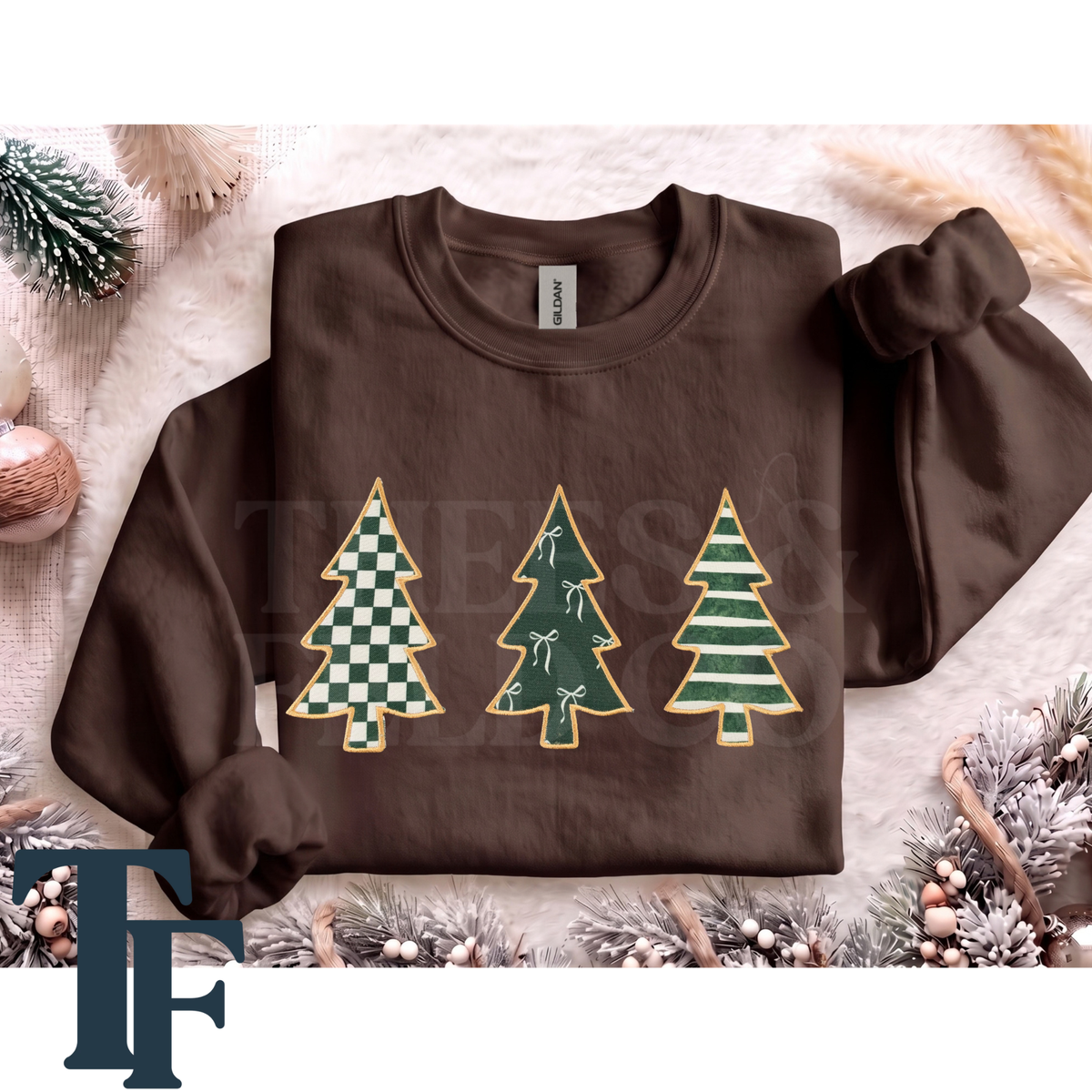 Set of 3 Applique Trees Embroidered Sweatshirt