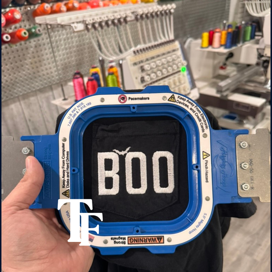 BOO Embroidered Pocket  (pocket is stitched closed)