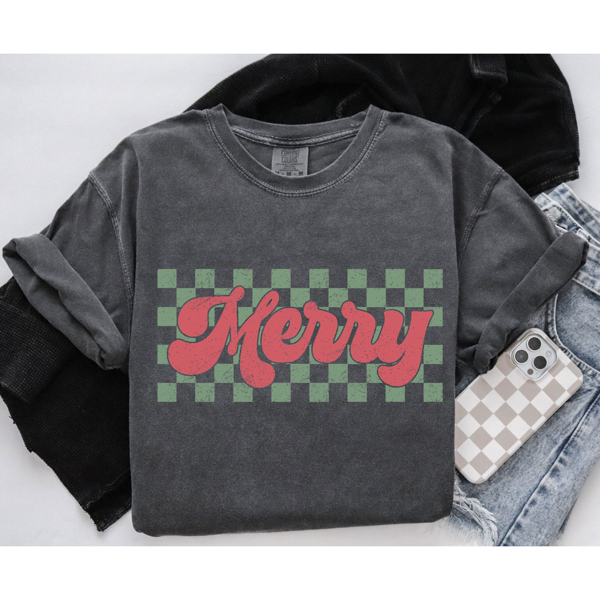 Checkered Merry - Graphic Apparel